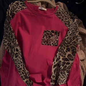 Pink Leopard Print Long Sleeve Top